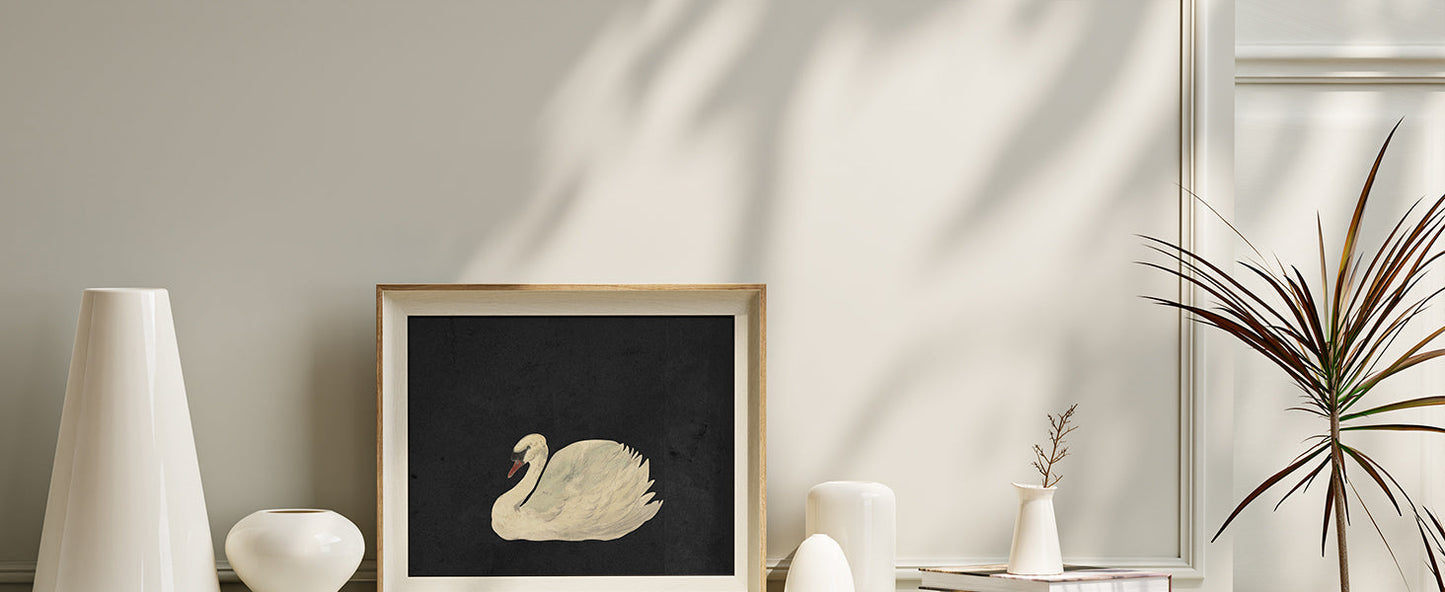Framed Wall Art for Living Room, Swan Art Canvas Prints, Vintage Home Decor, Animals Painting Picture, Bathroom Wall Decor Gifts for Friends or Family - 12L x 10W