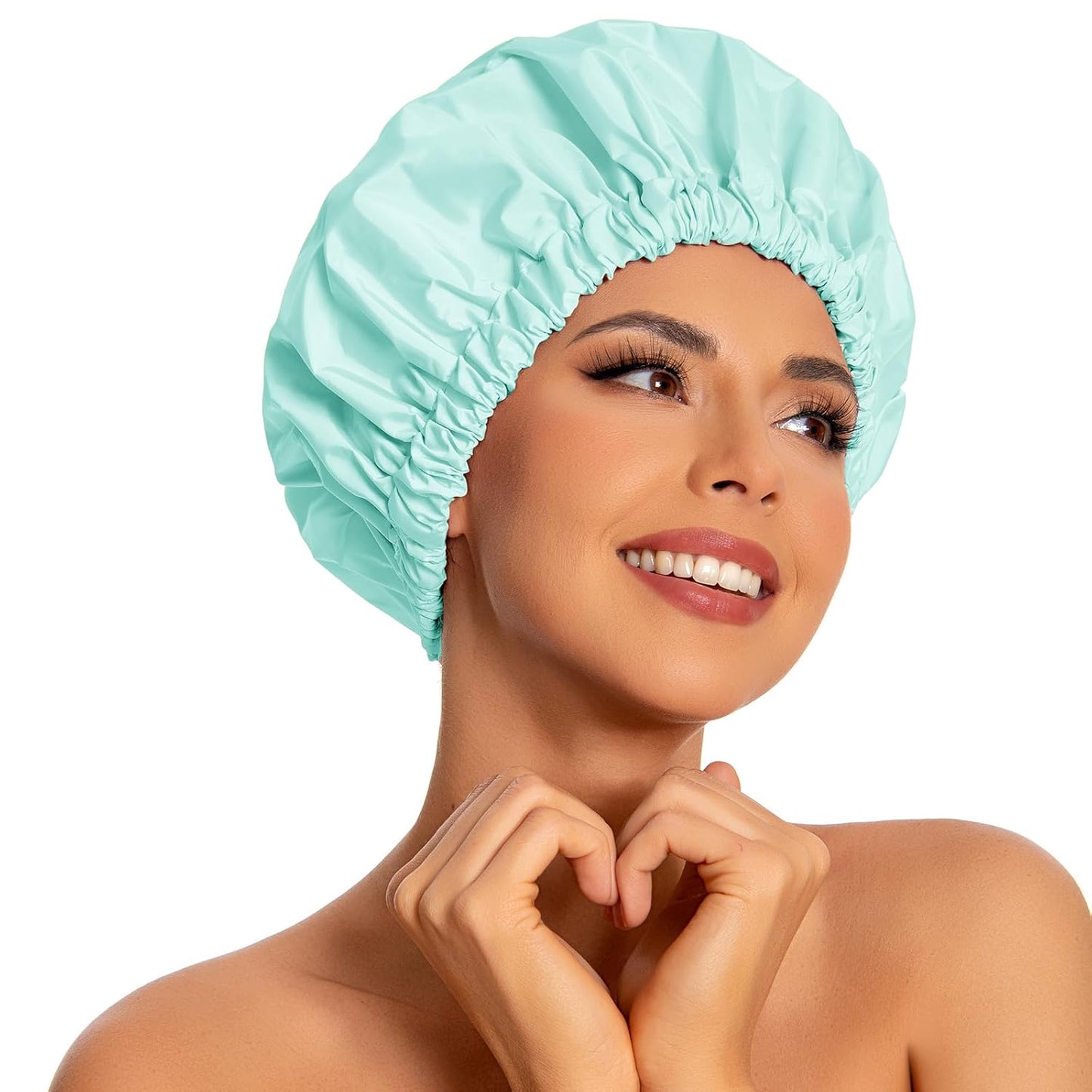 Reusable Shower Cap for Women, Large Waterproof Shower Bonnet Washable Elastic Band Bath Hair Hat for Long Hair, Braids(Pink)