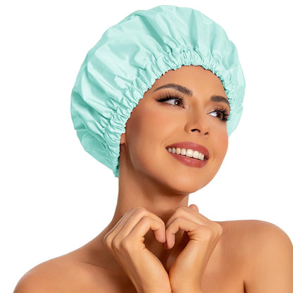 Reusable Shower Cap for Women, Large Waterproof Shower Bonnet Washable Elastic Band Bath Hair Hat for Long Hair, Braids(Pink)