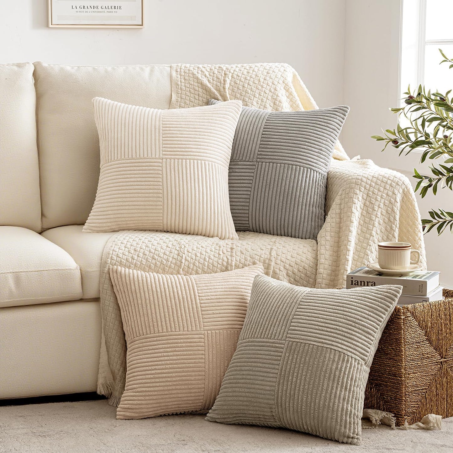 MIULEE Teal Orange Decorative Throw Pillow Covers 18x18 Inch Set of 4 Boho Corduroy Striped Cushion Cases Modern Farmhouse Patchwork Pillow Cases for Couch Sofa Bedroom Home Decor