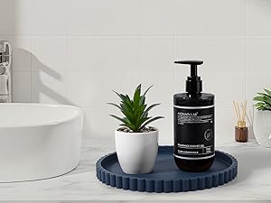 Round Bathroom Tray Silicone Kitchen Counter Decor Vanity Organizer Decorative Coffee Table Tray for Perfume, Candle, Soap Dish, 9 Inch, Black