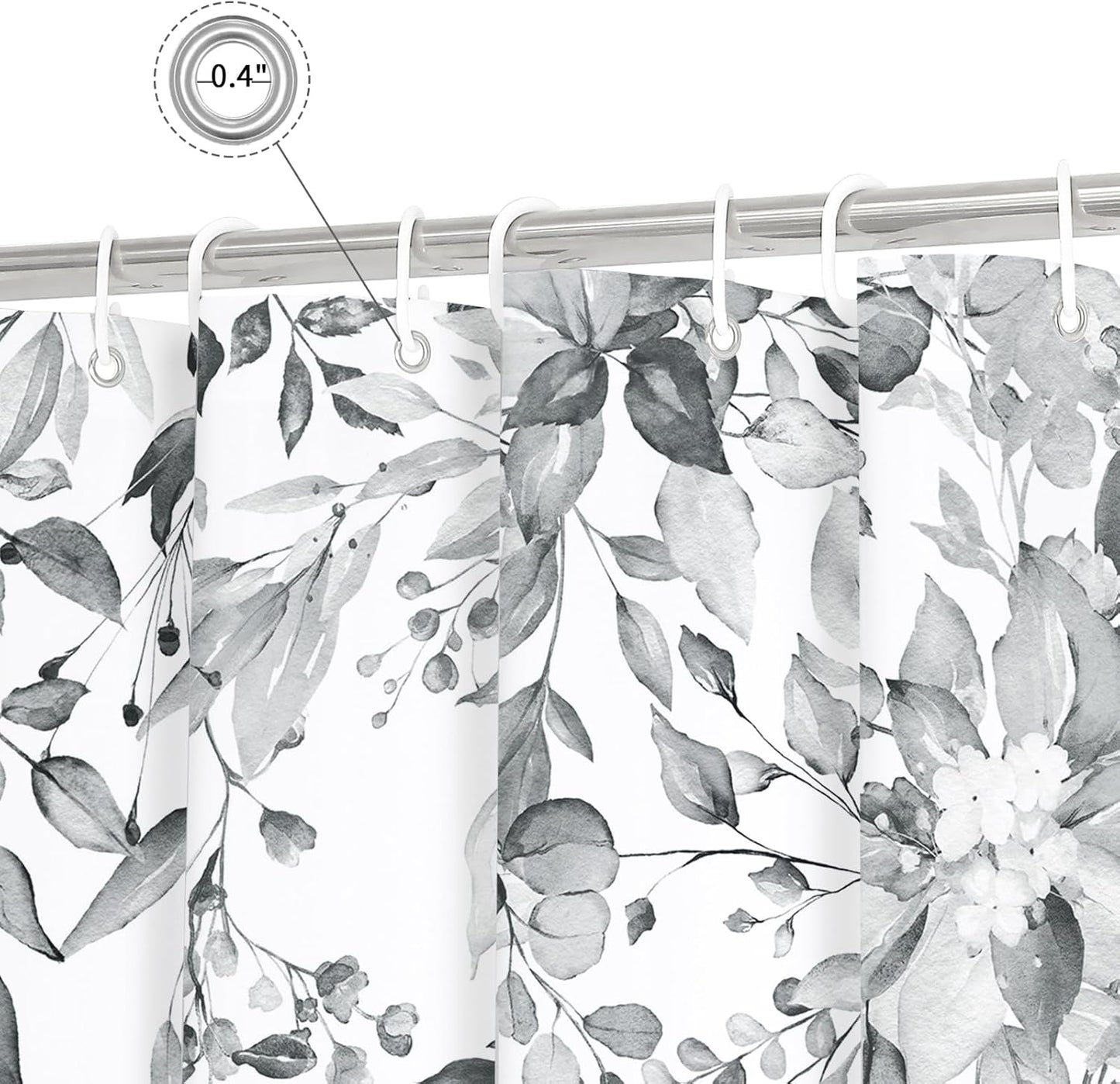 Grey Eucalyptus Shower Curtain, Watercolor Plant Leaves with Floral Bathroom Shower Curtain Set, Gray White, 72x72