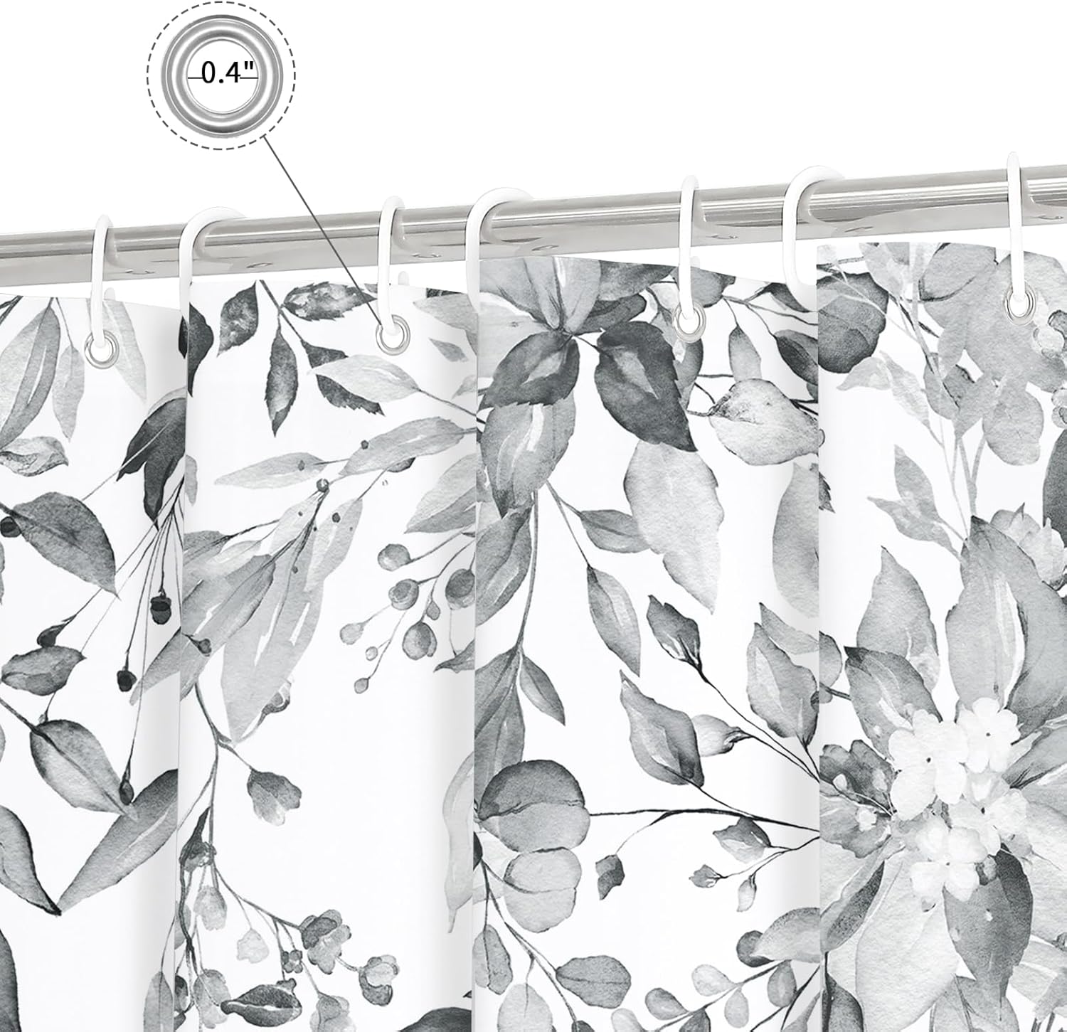 Grey Eucalyptus Shower Curtain, Watercolor Plant Leaves with Floral Bathroom Shower Curtain Set, Gray White, 72x72