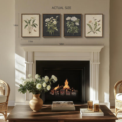 Framed Vintage Botanical Wall Art Bedroom, 4 Piece Rustic Farmhouse Floral Canvas Prints Artwork, Neutral Flower Butterfly Pictures for Modern Farmhouse Living Room Kitchen Bathroom Wall Decor, 11x14
