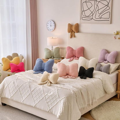 Bow Pillow, Decorative Throw Pillows with Soft Plush, Bow Throw Pillow for Couch Bed, Home Decor Bow Shaped Pillow for Bedroom Living Room (Hot Pink, 16 Inches)