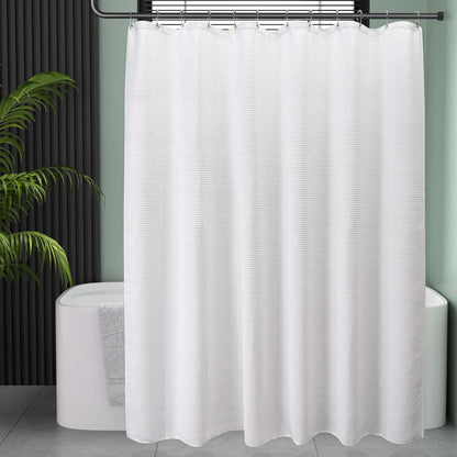 White Shower Curtain Fabric, Waffle Shower Curtains for Bathroom, Cloth Shower Curtain Heavy Duty, Thick Bathroom Shower Curtains Hotel Quality, Premium Polyester, 72x72 Inches