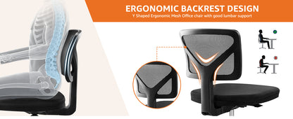 Small Office Desk Chair, Ergonomic Low-Back Mesh Rolling Work Swivel Chairs with Wheels, Armless Comfortable Seat Lumbar Support for Home, Bedroom, Study, Student, Adults,Classic Black