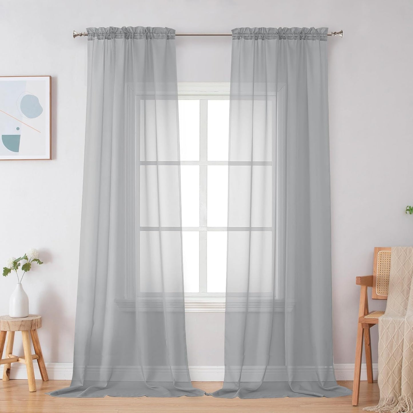 Black Sheer Curtains 84 Inches Long, Light Filtering Rod Pocket Solid Color Window Sheer Curtain Panels, Elegant Curtains & Drapes for Living Room, Bedroom 2 Panels (Black, 42" W x 84" L)