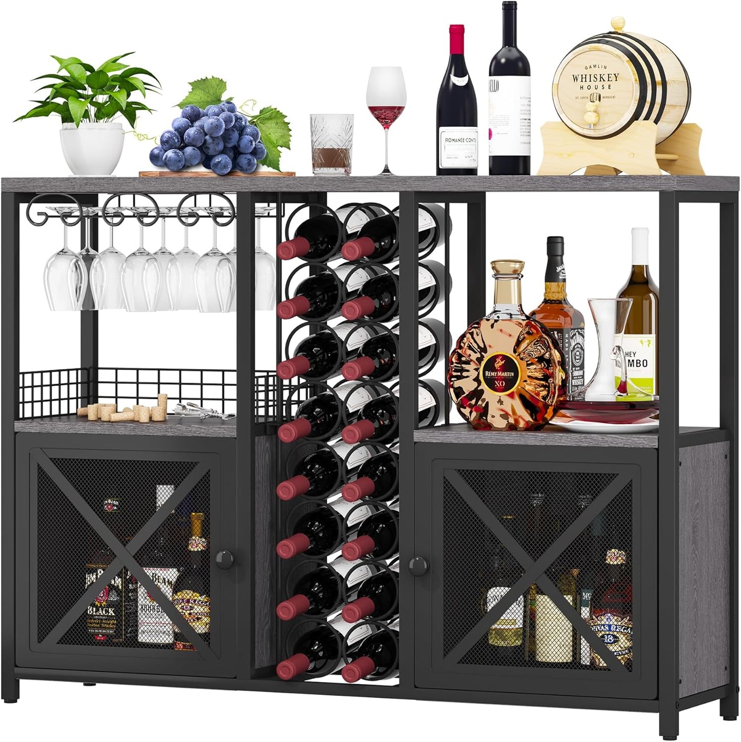 Mini Bars for Home, Wooden Coffee Bar Cabinet, Modern Liquor Cabinet for Liquor and Glasses, Farmhouse Buffet Wine Cabinet with Storage Sideboard for Home Kitchen Dining Room