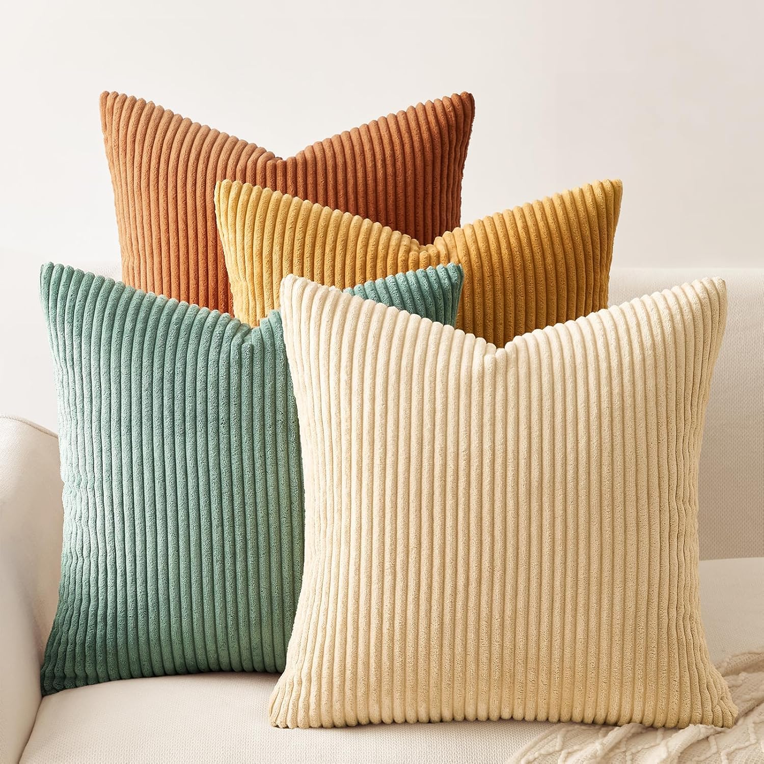 Throw Pillow Covers Cushion Cases, Set of 4 Soft Velvet Modern Double-Sided Designs, Mix and Match for Boho Farmhouse Fall Home Decor (18x18 inch, Orange/Teal)