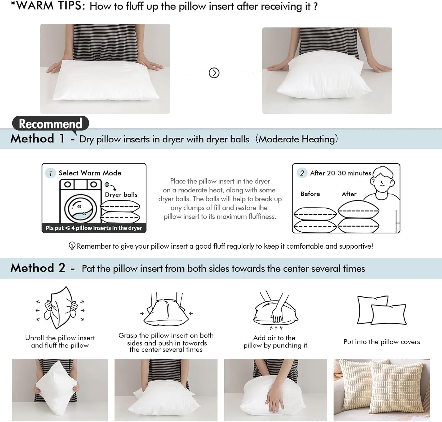 MIULEE Throw Pillow Insert Premium Pillow Stuffer Sham Rectangle for Decorative Cushion Bed Couch Sofa 12x20 Inch