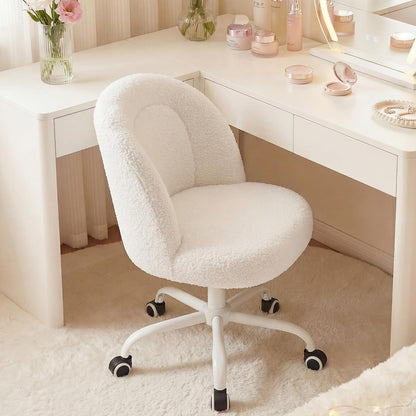 Vanity Chair, Small Desk Chair with Back, Height Adjustable & 360° Swivel, Stylish Armless Comfy Vanity Office Chair for Small Space, Bedroom