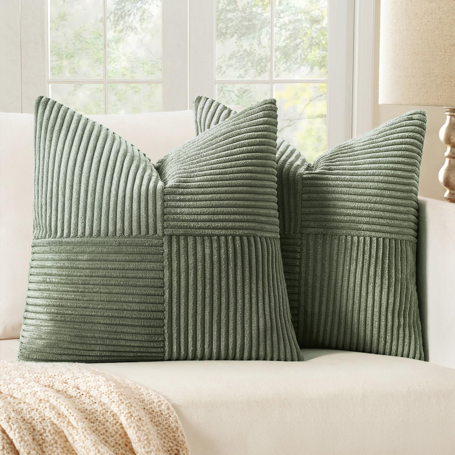 MIULEE Black Decorative Throw Pillow Covers 18x18 Inch for Couch Bed Sofa Pack of 2 Boho Farmhouse Throw Pillows Soft Cross Corduroy Patchwork Textured Cushion Cases