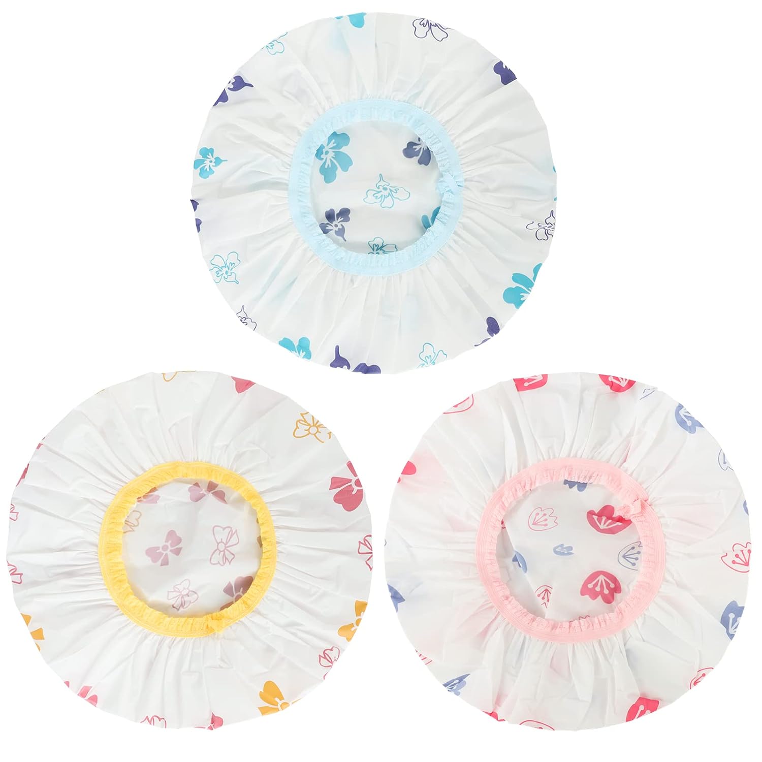 Shower Cap, 3 Pcs Waterproof Reusable Shower Caps Bath Hair Hat for Women Men Kids