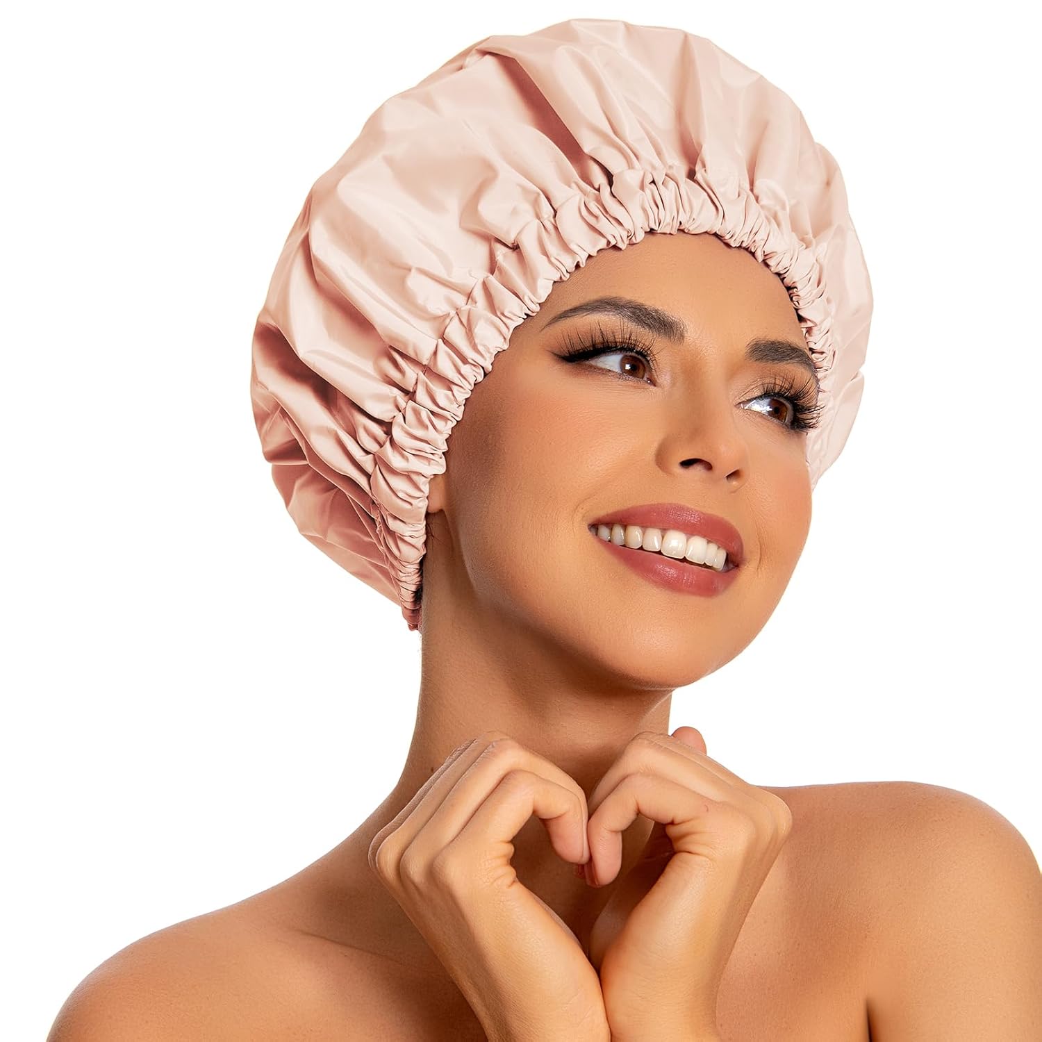 Reusable Shower Cap for Women, Large Waterproof Shower Bonnet Washable Elastic Band Bath Hair Hat for Long Hair, Braids(Pink)