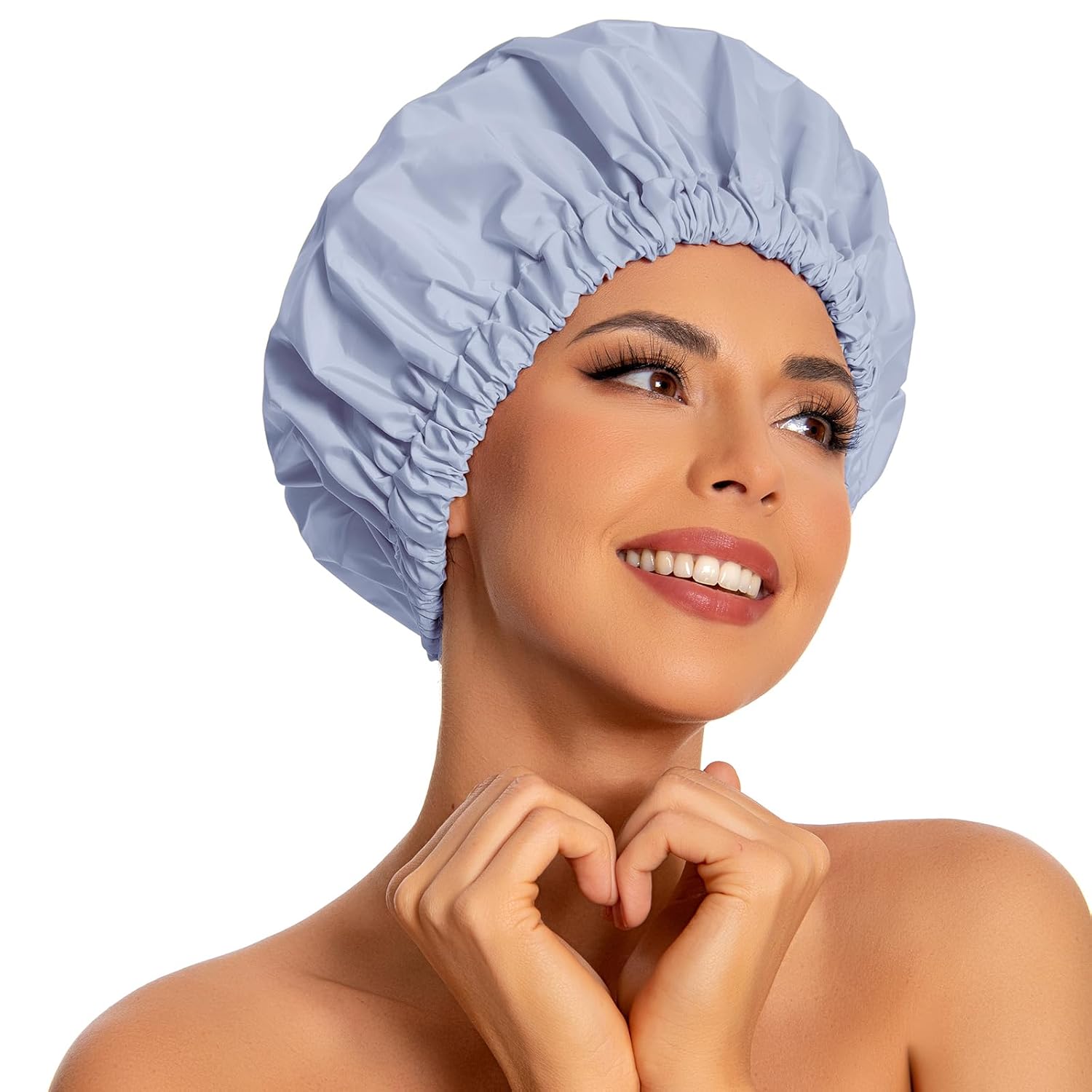 Reusable Shower Cap for Women, Large Waterproof Shower Bonnet Washable Elastic Band Bath Hair Hat for Long Hair, Braids(Pink)
