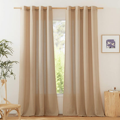 Natural Linen Curtains 84 inch Long 2 Panels Set, Grommet Top Thick Linen Burlap Semi Sheer Vertical Drapes Privacy Assured with Light Filtering for Bedroom/Living Room, W55 x L84