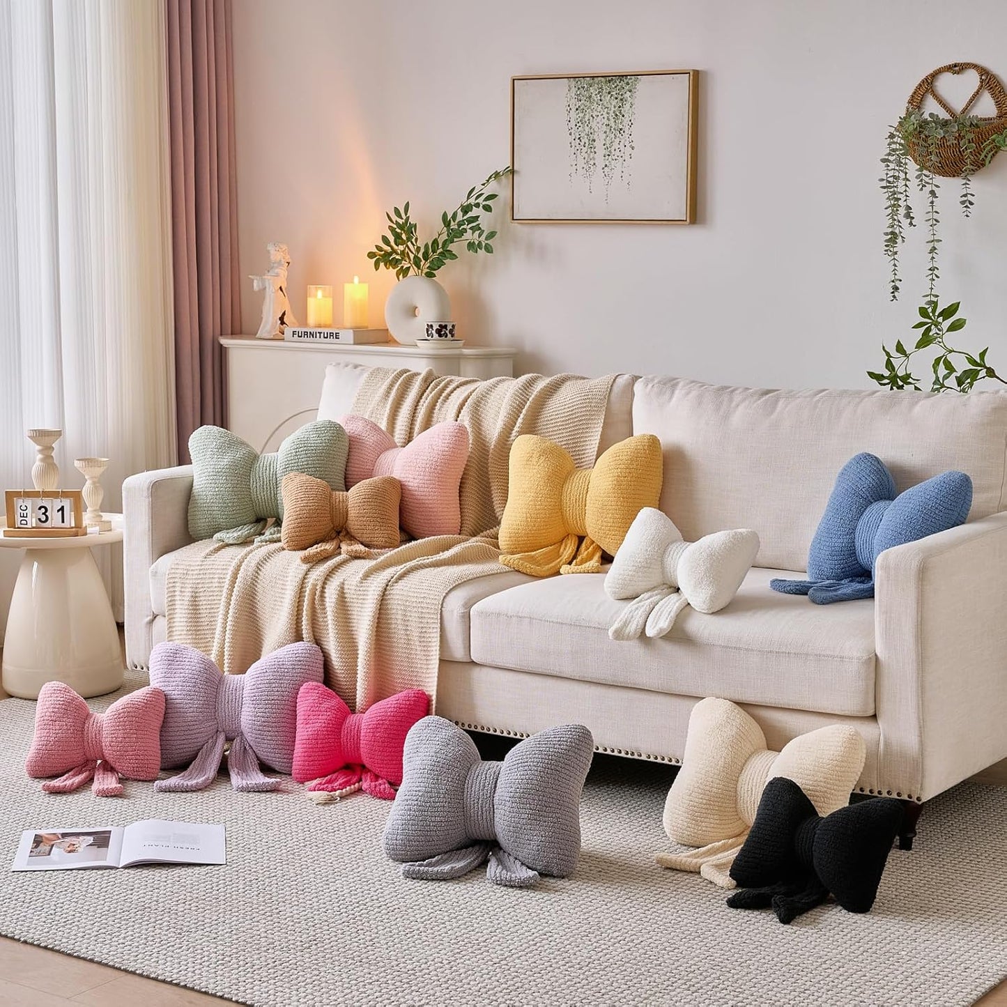 Bow Pillow, Decorative Throw Pillows with Soft Plush, Bow Throw Pillow for Couch Bed, Home Decor Bow Shaped Pillow for Bedroom Living Room (Hot Pink, 16 Inches)