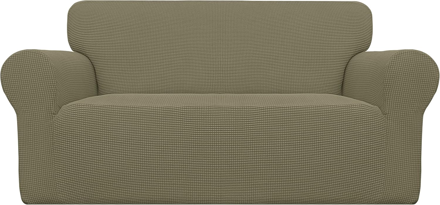 Stretch Sofa Slipcover 1-Piece Sofa Cover Furniture Protector Couch Soft with Elastic Bottom for Kids, Polyester Spandex Jacquard Fabric Small Checks (Sofa, Dark Gray)