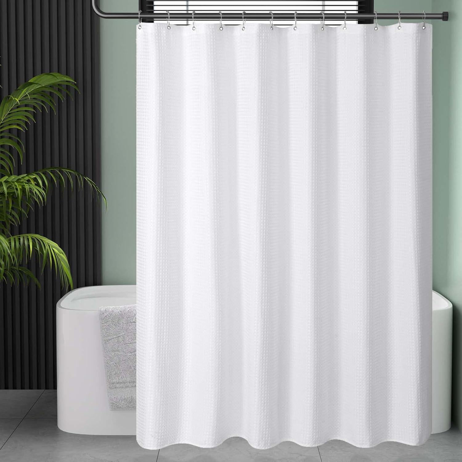 White Shower Curtain Fabric, Waffle Shower Curtains for Bathroom, Cloth Shower Curtain Heavy Duty, Thick Bathroom Shower Curtains Hotel Quality, Premium Polyester, 72x72 Inches