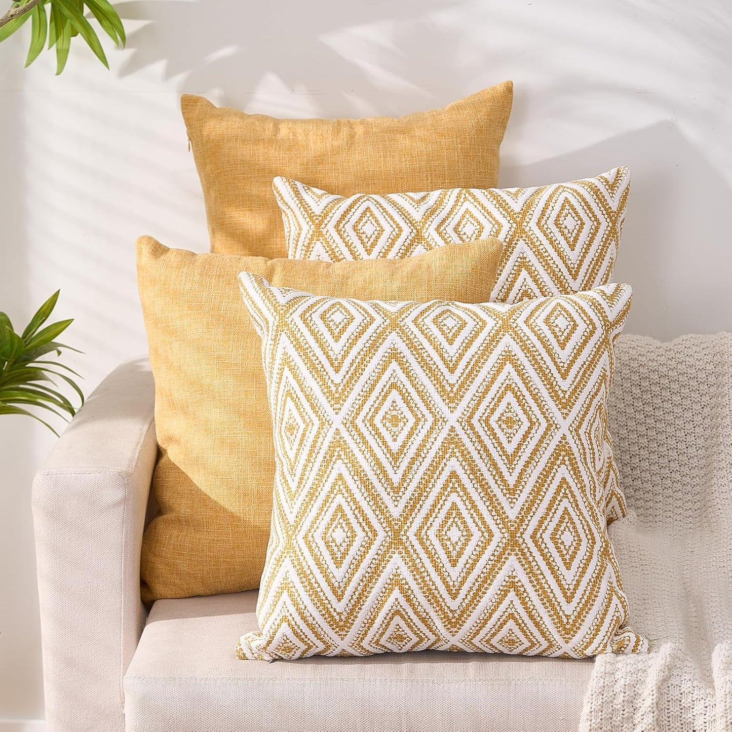 HPUK Decorative Throw Pillow Covers Set of 4 Square Couch Pillows Linen Cushion Cover for Couch Sofa Living Room, 18"x18" inches, Blue