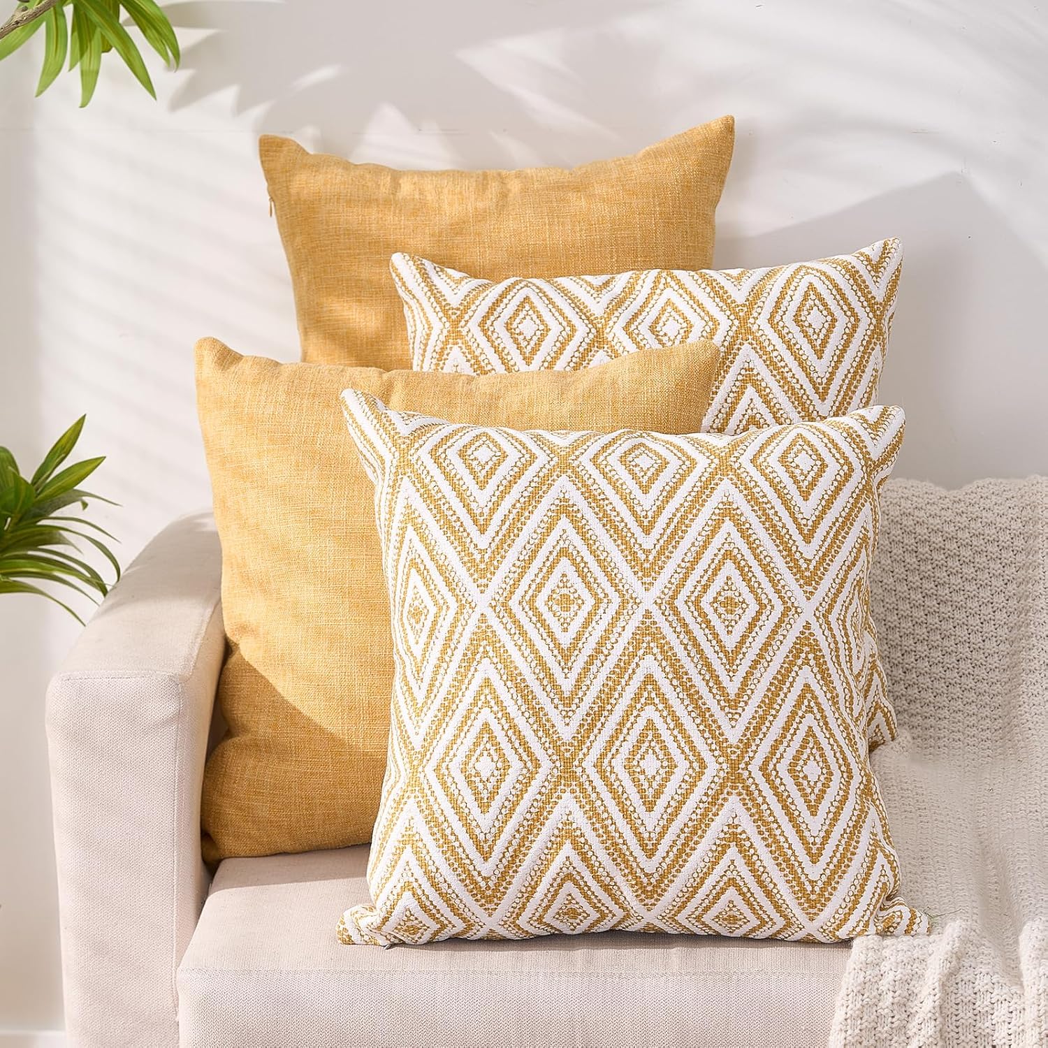 HPUK Decorative Throw Pillow Covers Set of 4 Square Couch Pillows Linen Cushion Cover for Couch Sofa Living Room, 18"x18" inches, Blue