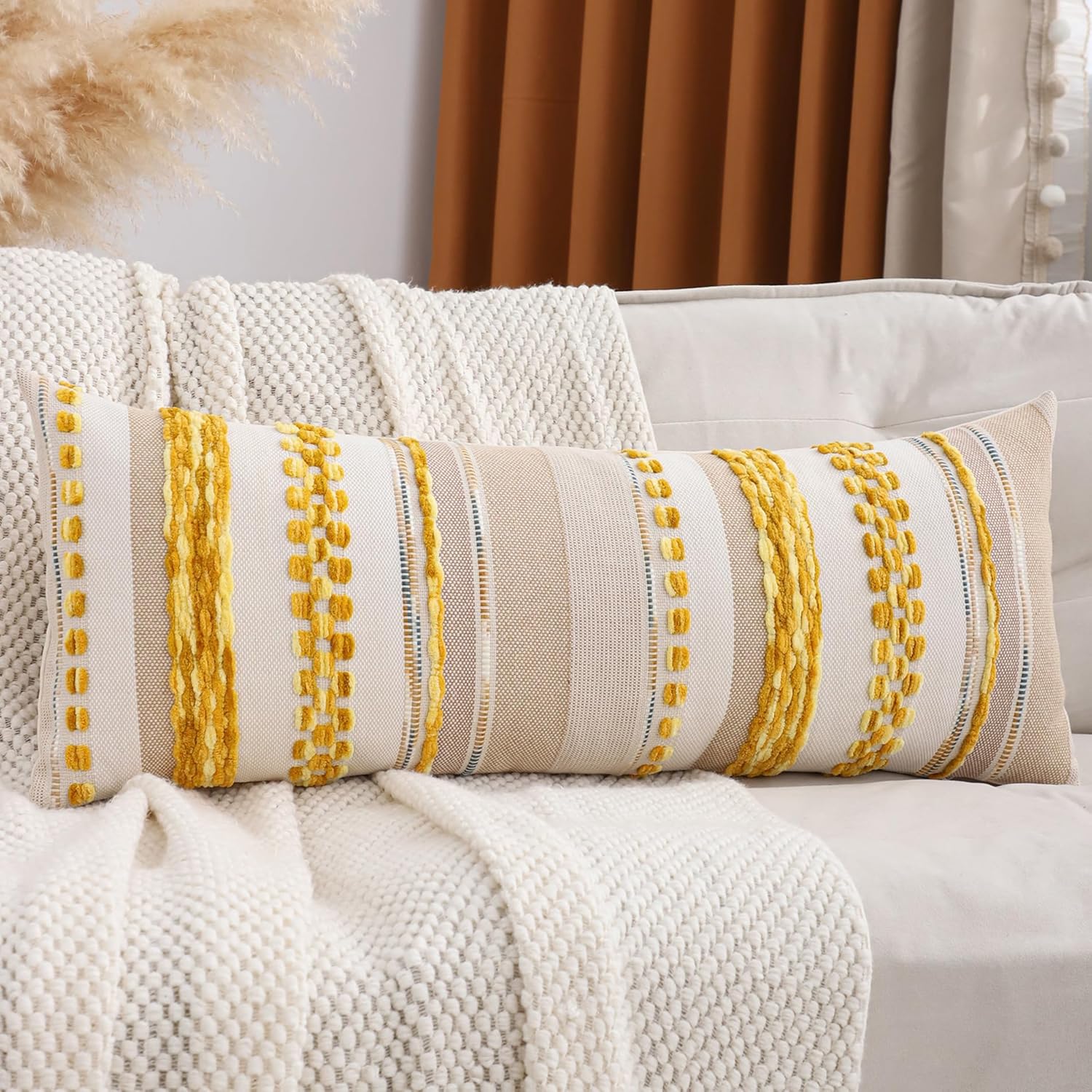 Grey Throw Pillow Covers 18x18 Set of 2 Boho Stripe Pillow Covers Tufted Decorative Pillow Case Accent Pillowcase Farmhouse Cushion Case Nuetral Textured Pillow Cover Spring Home Decor