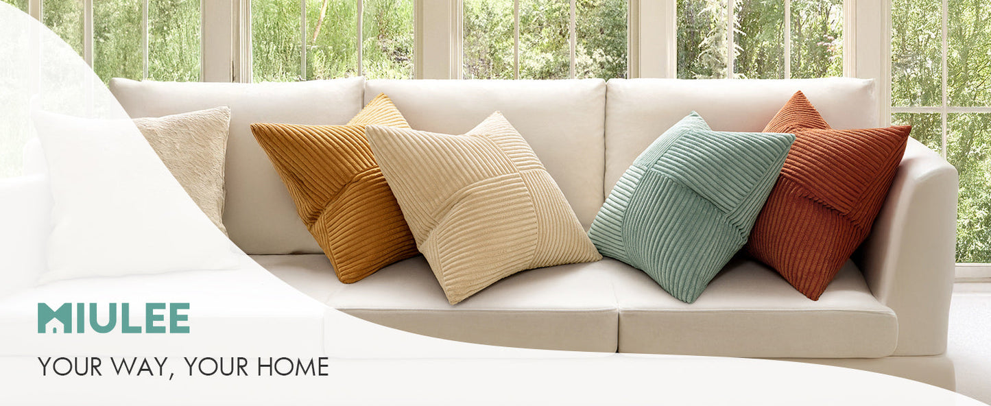 MIULEE Teal Orange Decorative Throw Pillow Covers 18x18 Inch Set of 4 Boho Corduroy Striped Cushion Cases Modern Farmhouse Patchwork Pillow Cases for Couch Sofa Bedroom Home Decor
