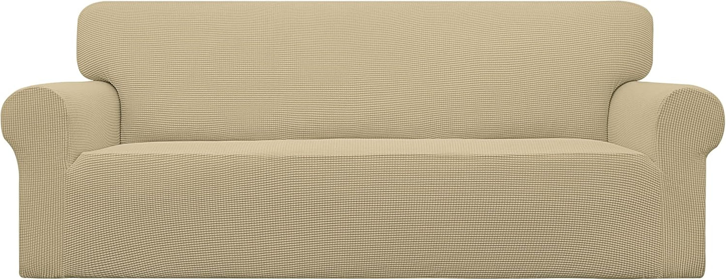 Stretch Sofa Slipcover 1-Piece Sofa Cover Furniture Protector Couch Soft with Elastic Bottom for Kids, Polyester Spandex Jacquard Fabric Small Checks (Sofa, Dark Gray)