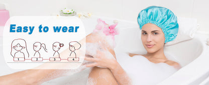 Shower Caps for Women, 4 PCS Elastic and Reusable Bath Caps, Double Waterproof Layers Shower Cap, Bathing Shower Caps, Environmental Protection Hair Bath Hat - Solid Color