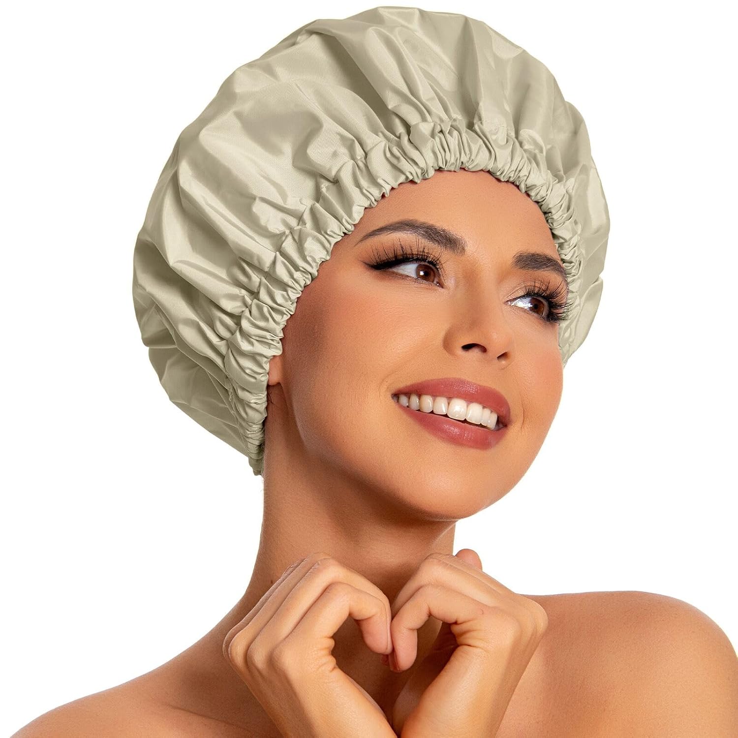 Reusable Shower Cap for Women, Large Waterproof Shower Bonnet Washable Elastic Band Bath Hair Hat for Long Hair, Braids(Pink)