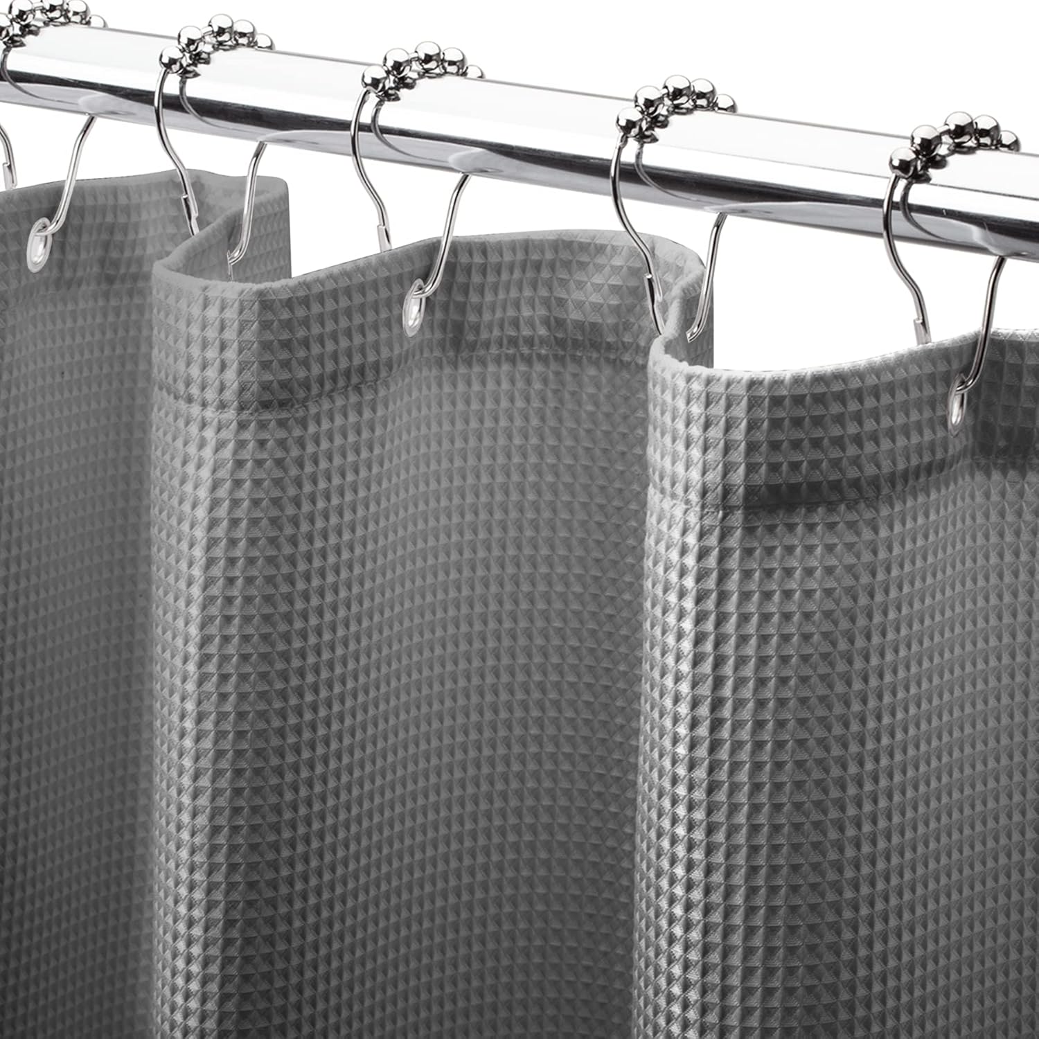 White Shower Curtain Fabric, Waffle Shower Curtains for Bathroom, Cloth Shower Curtain Heavy Duty, Thick Bathroom Shower Curtains Hotel Quality, Premium Polyester, 72x72 Inches