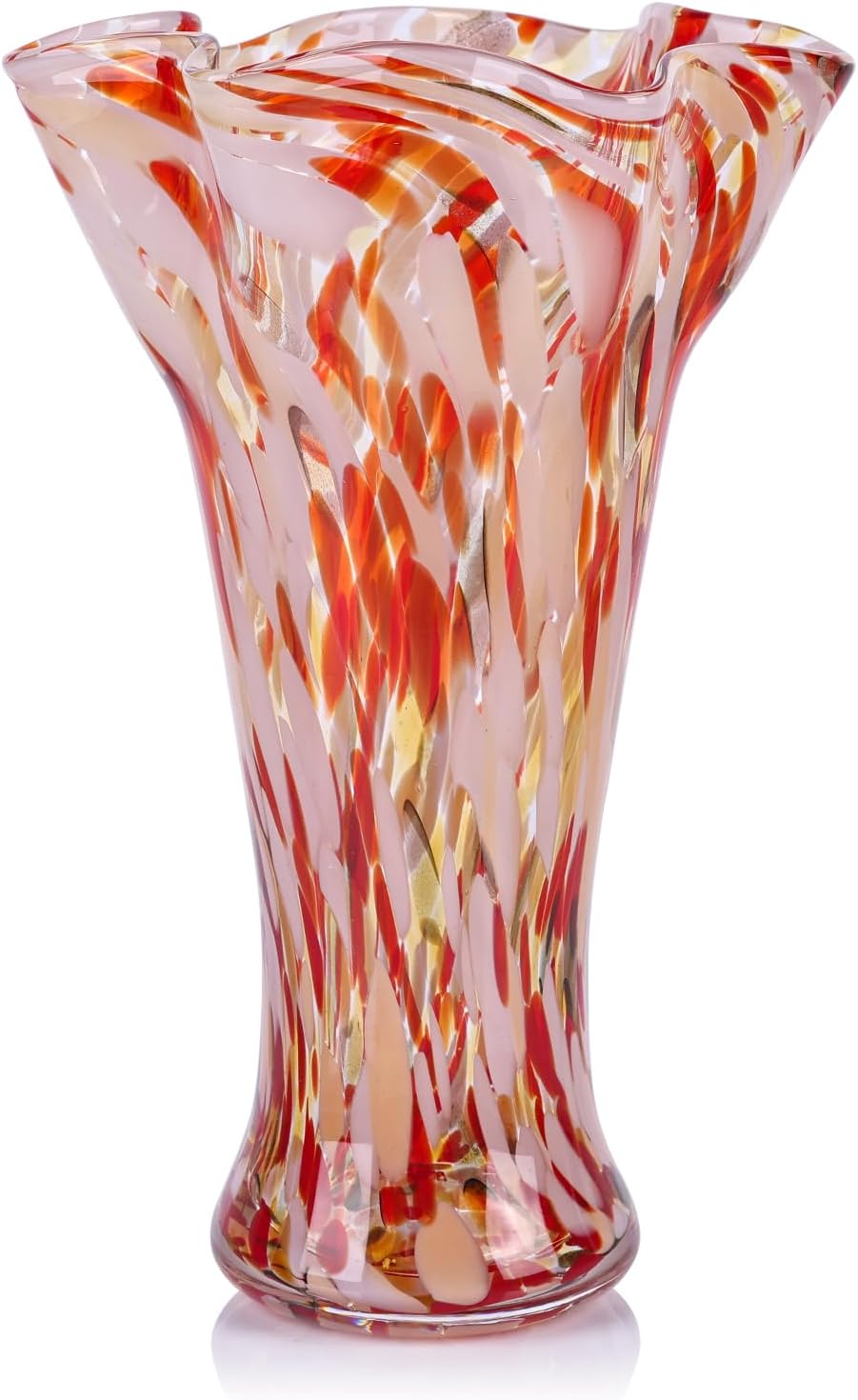 9.0" H Teal Glass Vases for Flowers, Unique Hand Blown Glass Vase Green Home Decor, Wide Mouth Colorful Flower Vase Centerpieces, for Living Room Table Bookshelf, Bathroom Office Shelf Decorative