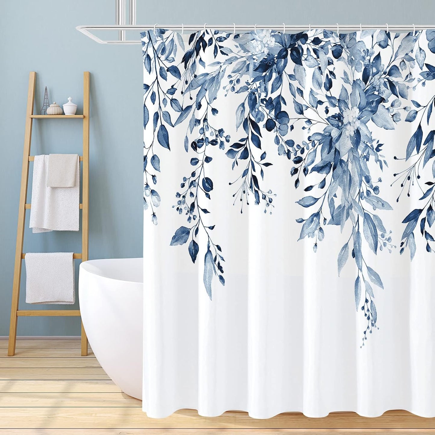 Grey Eucalyptus Shower Curtain, Watercolor Plant Leaves with Floral Bathroom Shower Curtain Set, Gray White, 72x72