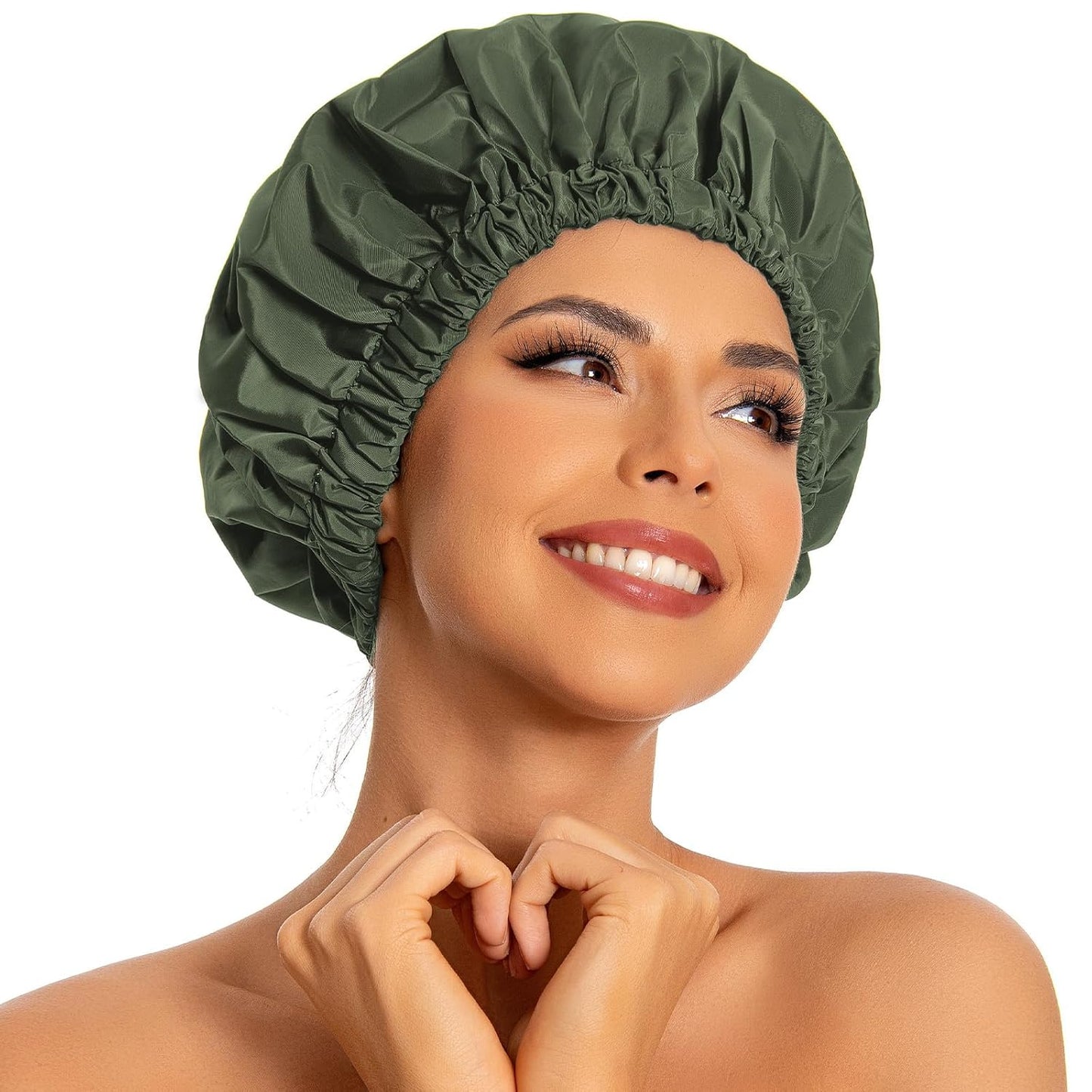 Reusable Shower Cap for Women, Large Waterproof Shower Bonnet Washable Elastic Band Bath Hair Hat for Long Hair, Braids(Pink)