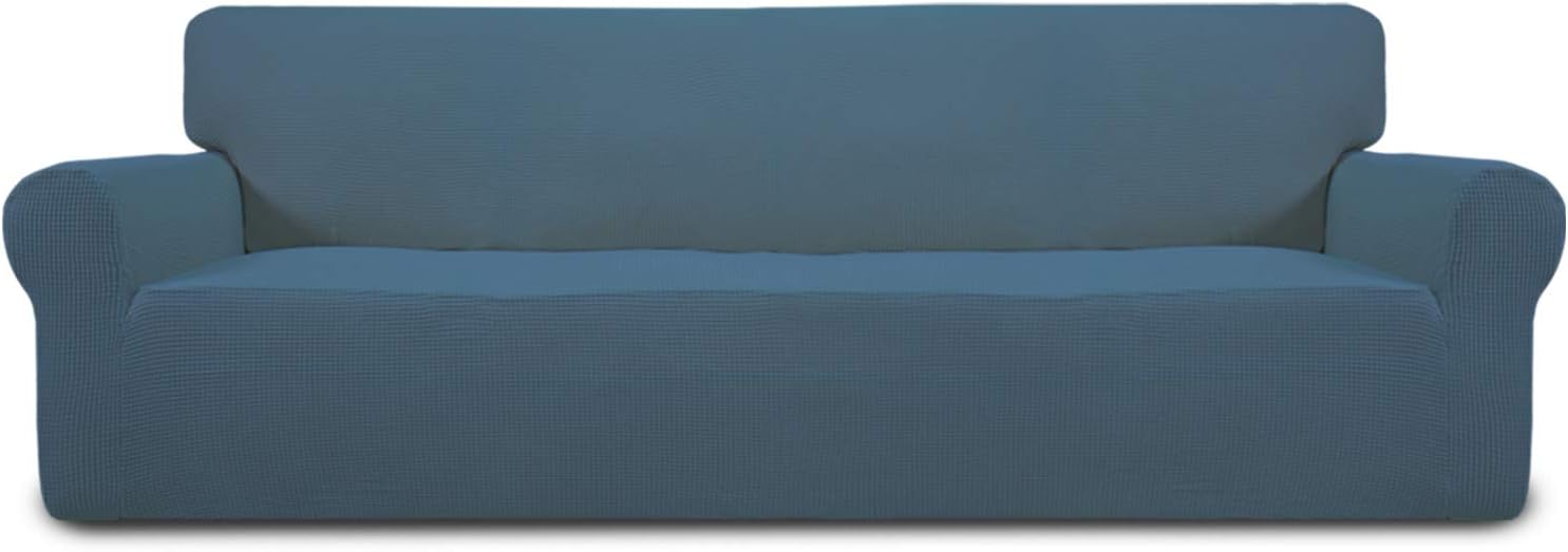 Stretch Sofa Slipcover 1-Piece Sofa Cover Furniture Protector Couch Soft with Elastic Bottom for Kids, Polyester Spandex Jacquard Fabric Small Checks (Sofa, Dark Gray)