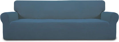 Stretch Sofa Slipcover 1-Piece Sofa Cover Furniture Protector Couch Soft with Elastic Bottom for Kids, Polyester Spandex Jacquard Fabric Small Checks (Sofa, Dark Gray)