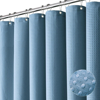 Dynamene Sage Green Shower Curtain - Waffle Textured Heavy Duty Thick Fabric Shower Curtains for Bathroom, 256GSM Luxury Weighted Polyester Cloth Bath Curtain Set with 12 Plastic Hooks，72Wx72H,Green