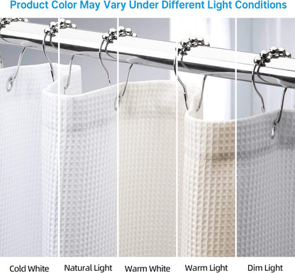 White Shower Curtain Fabric, Waffle Shower Curtains for Bathroom, Cloth Shower Curtain Heavy Duty, Thick Bathroom Shower Curtains Hotel Quality, Premium Polyester, 72x72 Inches