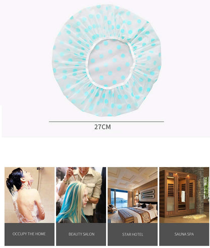 6 Pieces Waterproof EVA Plastic Shower Cap,Elastic Reusable Bathing Cap,Beauty Salon Spa Lace Elastic Band Flower Printed Hat Environmental Protection Hair Bath Caps
