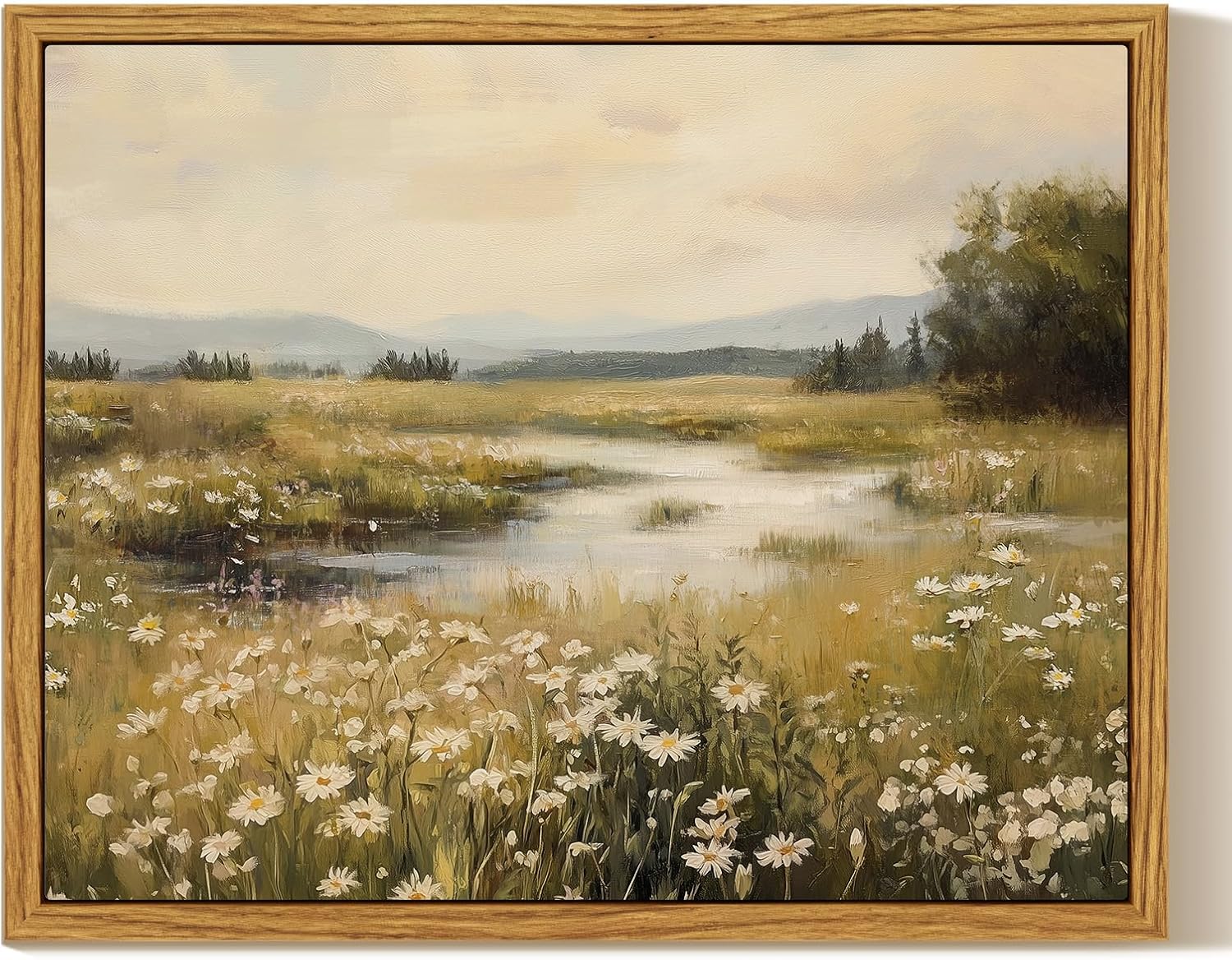 Framed Canvas Wall Art, Meadow with Flowers Painting, Landscape for Living Room, Bedroom, Home, Bathroom Decor, 8x10