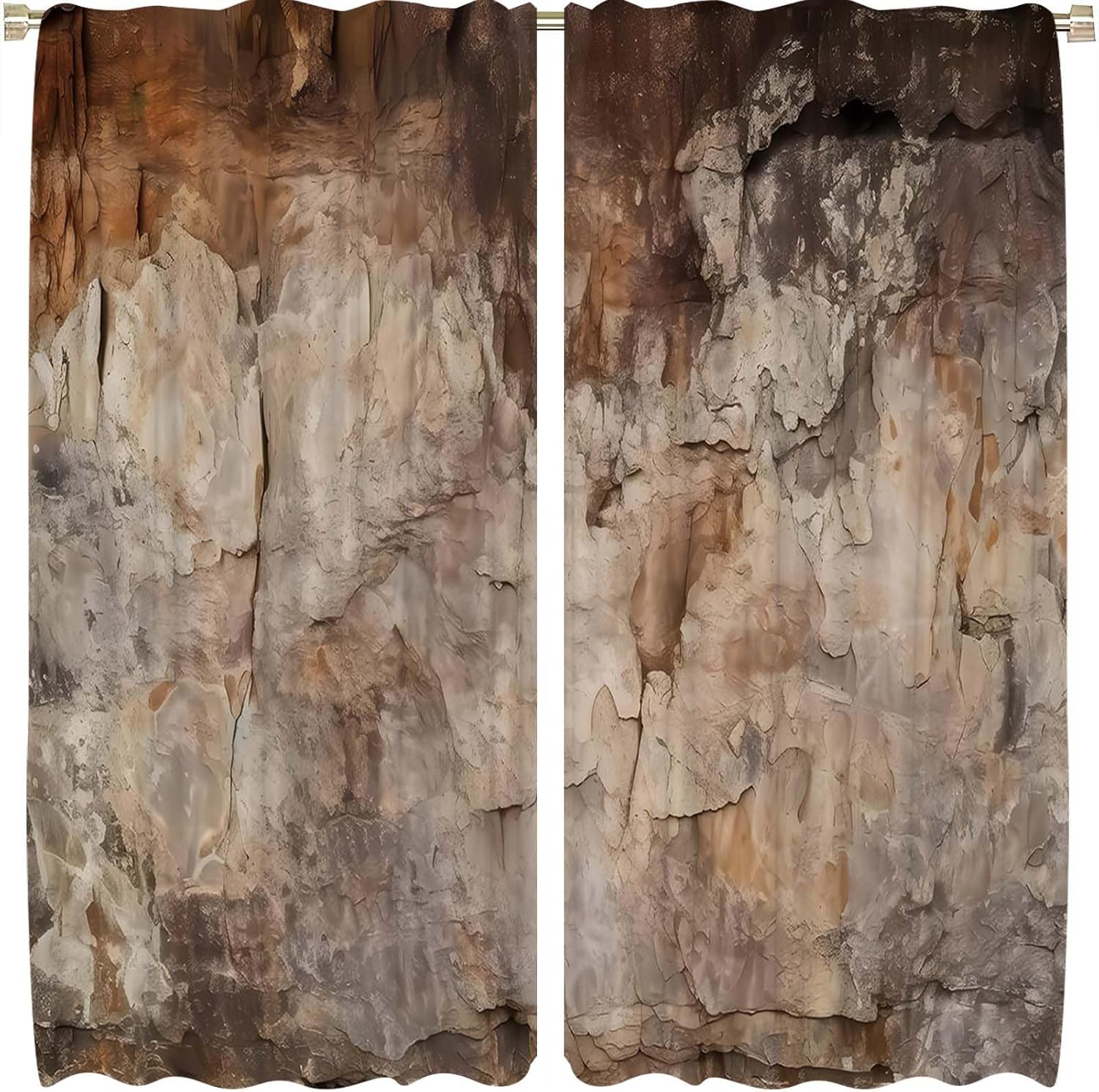 21x54Inch Rock Texture Curtains Nature Stone Pattern Design Semi Sheer Window Treatments Bedroom Living Room Rustic Cabin Home Decoration Voile Drapes 2 Panels Rod Pocket Polyester