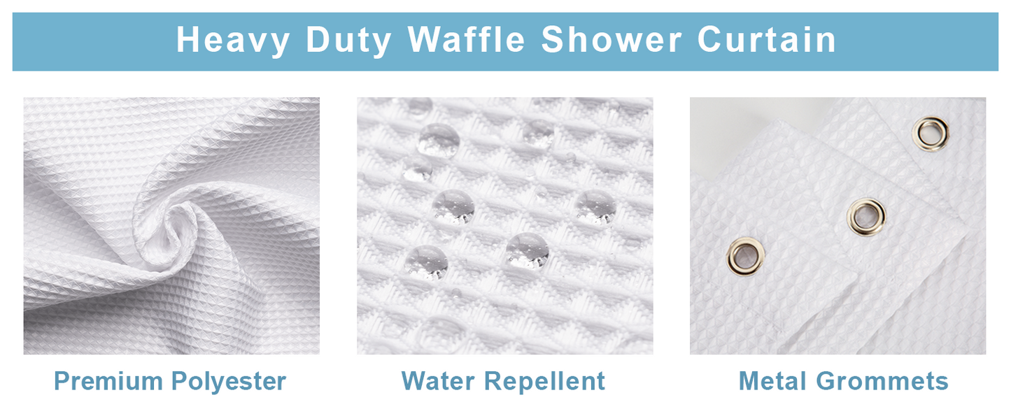 White Shower Curtain Fabric, Waffle Shower Curtains for Bathroom, Cloth Shower Curtain Heavy Duty, Thick Bathroom Shower Curtains Hotel Quality, Premium Polyester, 72x72 Inches