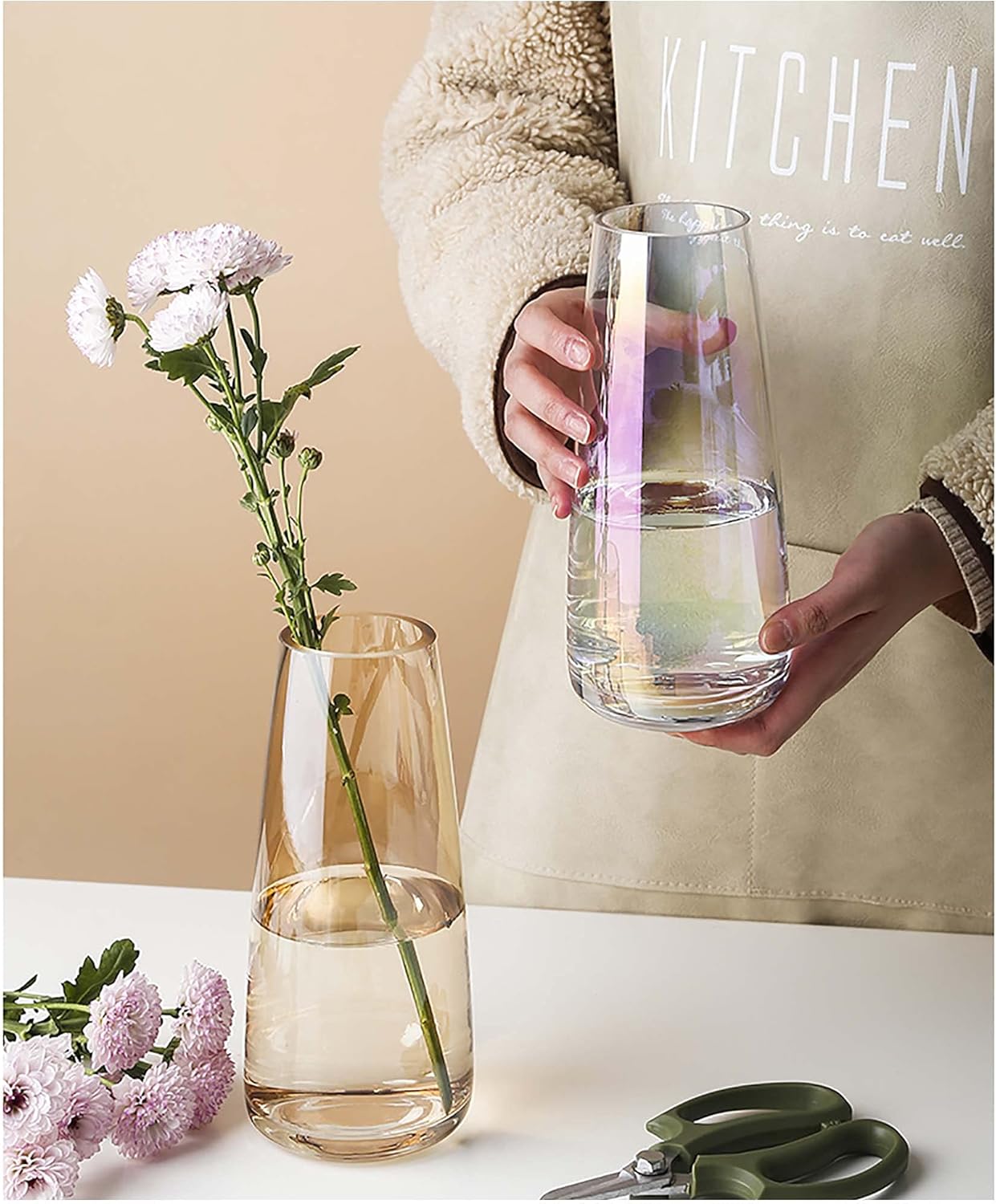 Modern Glass Vase Crystal Glass Vase for Home Office Decor (Crystal Amber)