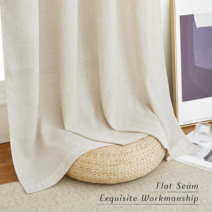 Natural Linen Curtains 84 inch Long 2 Panels Set, Grommet Top Thick Linen Burlap Semi Sheer Vertical Drapes Privacy Assured with Light Filtering for Bedroom/Living Room, W55 x L84