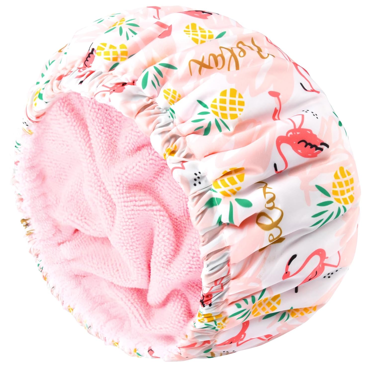 Shower Cap for Women Terry Lined Bath Cap Large Reusable Waterproof Elastic Band Pink Shower Caps for Long Thick Hair Soft Bath Shower Hair Caps