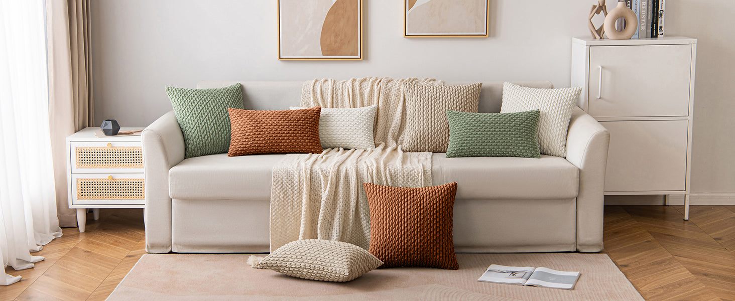 MIULEE Pack of 2 Decorative Throw Pillow Covers 18x18 Inch Soft Boho Striped Textured Corduroy Pillow Covers Spring Modern Farmhouse Home Decor for Couch Bed Sofa Living Room Sage Green