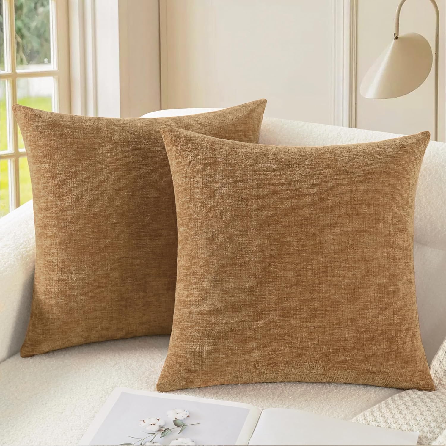 CaliTime Throw Pillow Covers Decorative 18 X 18 Inches Pack of 2 Cozy Chenille Cushion Cases for Couch Sofa Bed Living Room Home Navy Blue