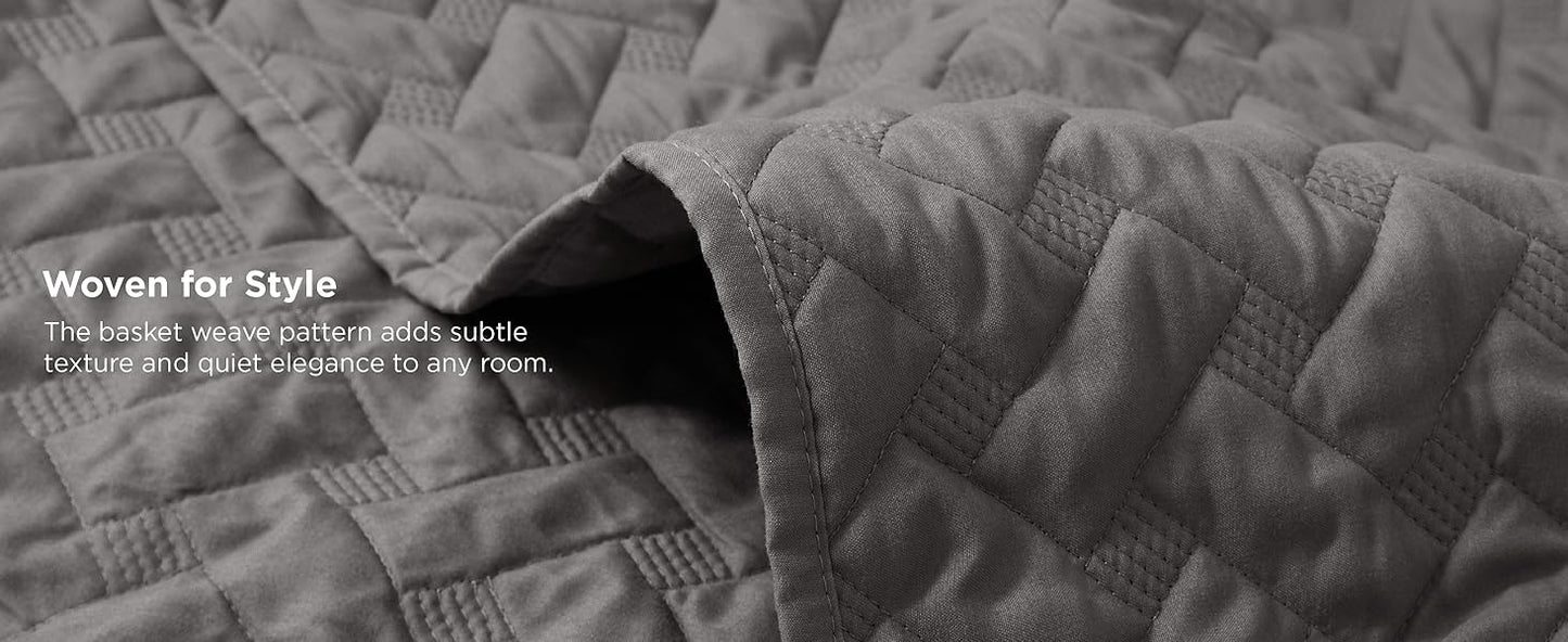 Quilts Queen Size - Grey Bedspreads Queen Size with Basket Weave Pattern, Soft Quilt Bedding Set, Lightweight Comforter Set Coverlet for All Seasons with 2 Pillow Shams (90" x 96") | Skin-Friendly Soft, All-Season Comfort, Breathable