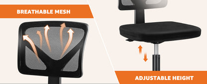 Small Office Desk Chair, Ergonomic Low-Back Mesh Rolling Work Swivel Chairs with Wheels, Armless Comfortable Seat Lumbar Support for Home, Bedroom, Study, Student, Adults,Classic Black
